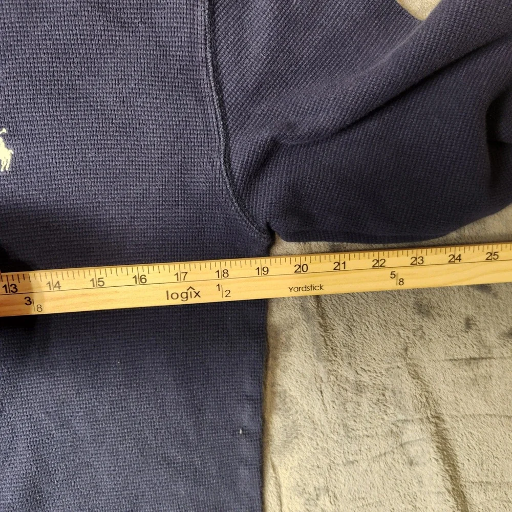 Polo Ralph Lauren Mens Navy Blue Waffle Knit Thermal Long Sleeve Shirt Medium